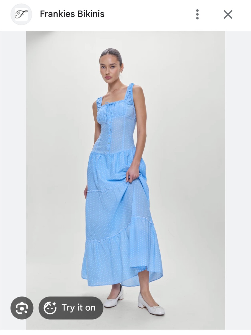 Frankie's Bikinis Light Blue Tiered Maxi Dress